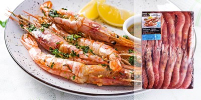 Gambas sauvage entière crue surgelée - Recette sautées à la Plancha sauce vierge