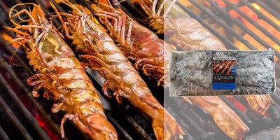Gambas sauvage géante entière crue surgelée - Recette marinée grillée barbecue