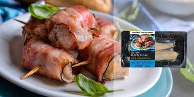 Filets de Lotte du Cap surgelés - Recette brochettes au lard et basilic