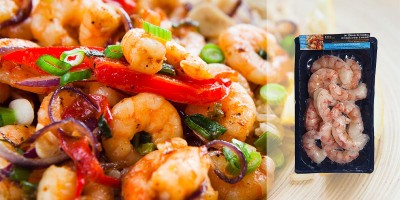 Queue Gambas sauvage prete à cuisiner - Recette en wok épicé légumes croquants