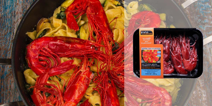 Gambas carabinero sauvage entière crue surgelée - Recette saisie sauce écarlate